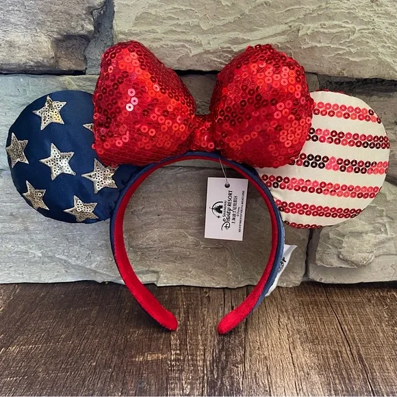 ⚡️2/$55~Disney Parks Stars & Stripes Americana Mouse Ears Headband NWT - Picture 3 of 11